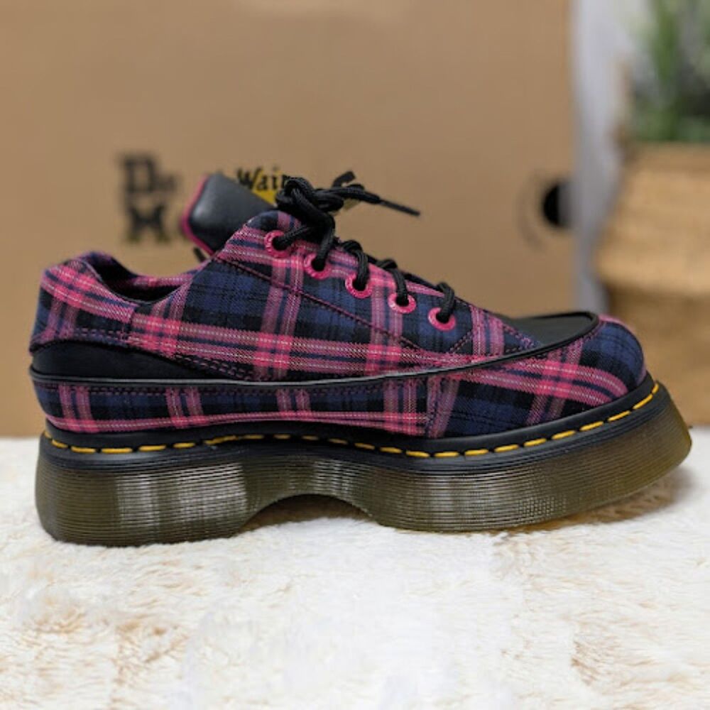 Dr. Martens Buzz 5-Eye Black & Pink Tartan & Leather Lace Up Shoes UK 6 NIB - Picture 9 of 14